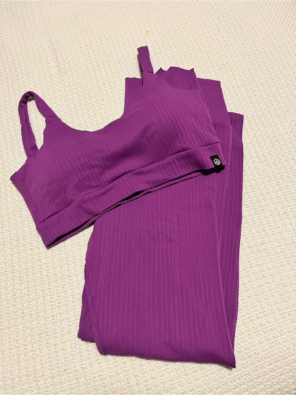 Purple Ribbed Crop Sports Bra and Leggings Set